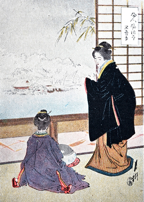 Высокая прическа в японском стиле на женщине