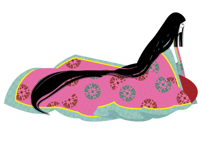 Длинные волосы в японской прическе