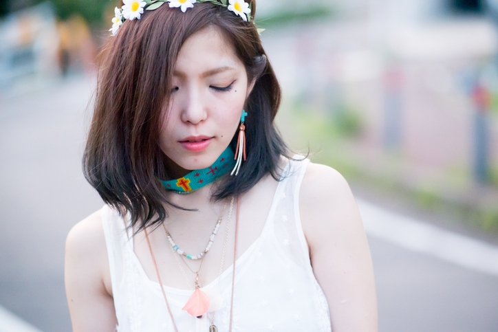 Японская стрижка на удлиненном каре с цветами