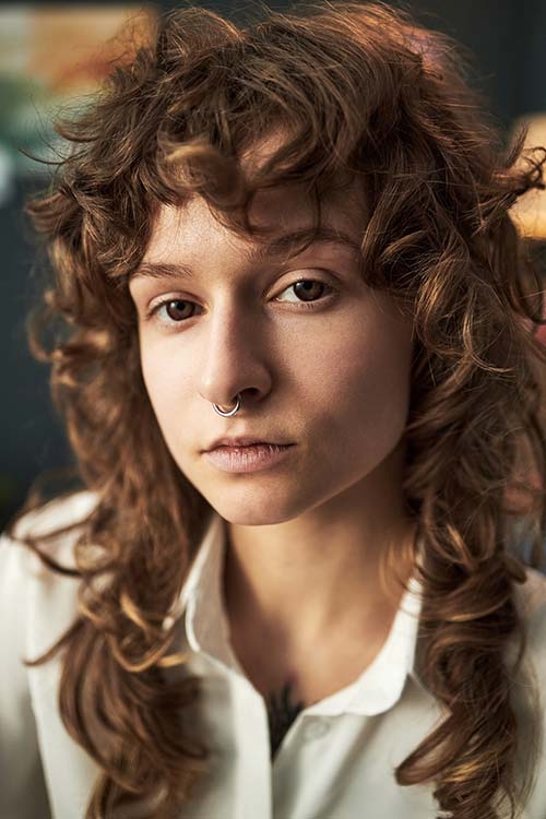 Wolf cut на кудрявых волосах